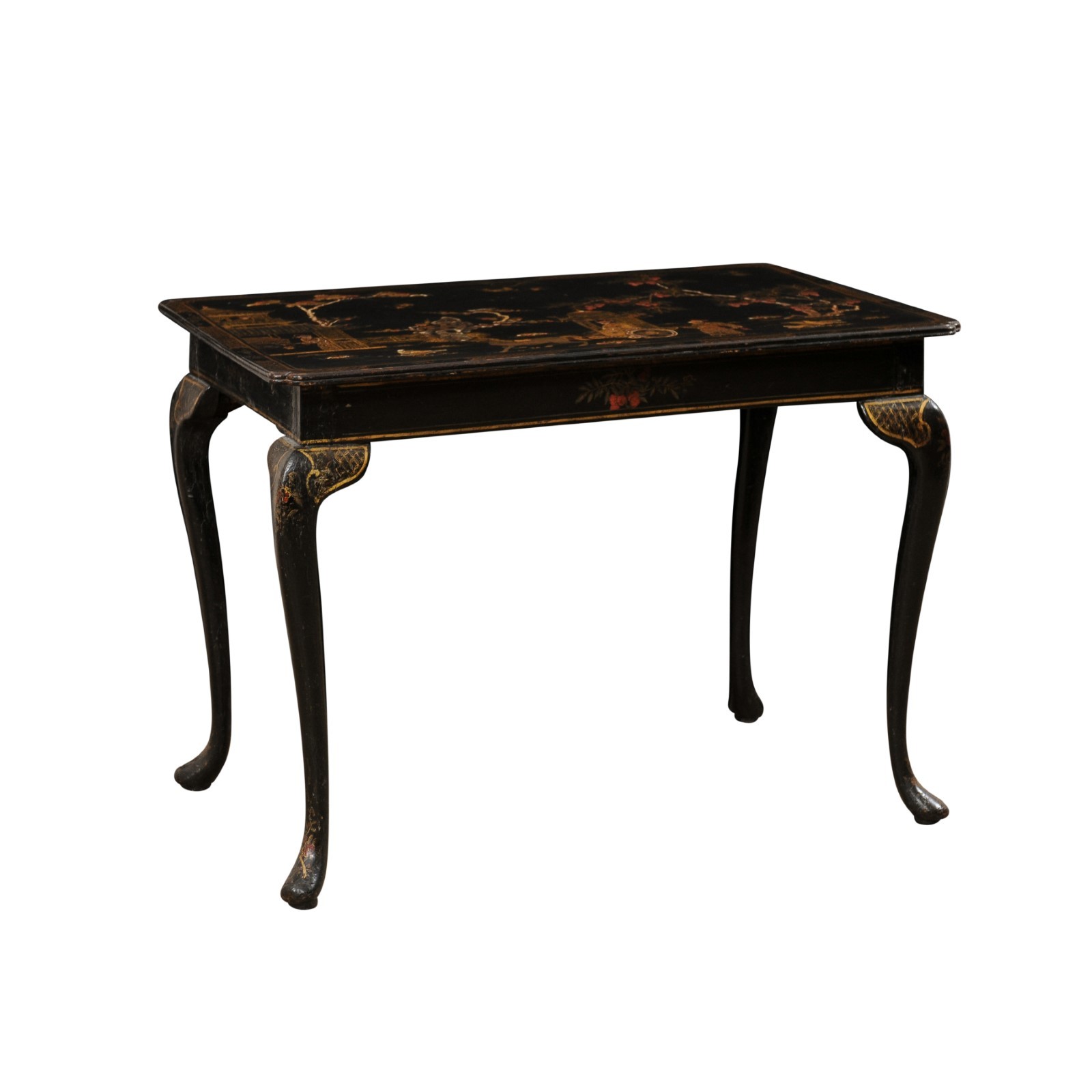 English Table w/Chinoiserie in Black & Gold