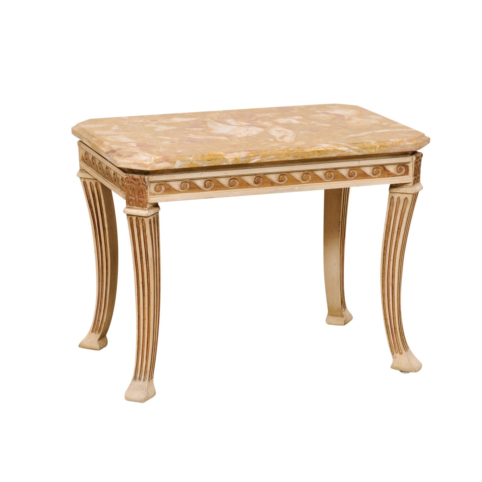 French Marble Top Carved-Wood Drinks Table