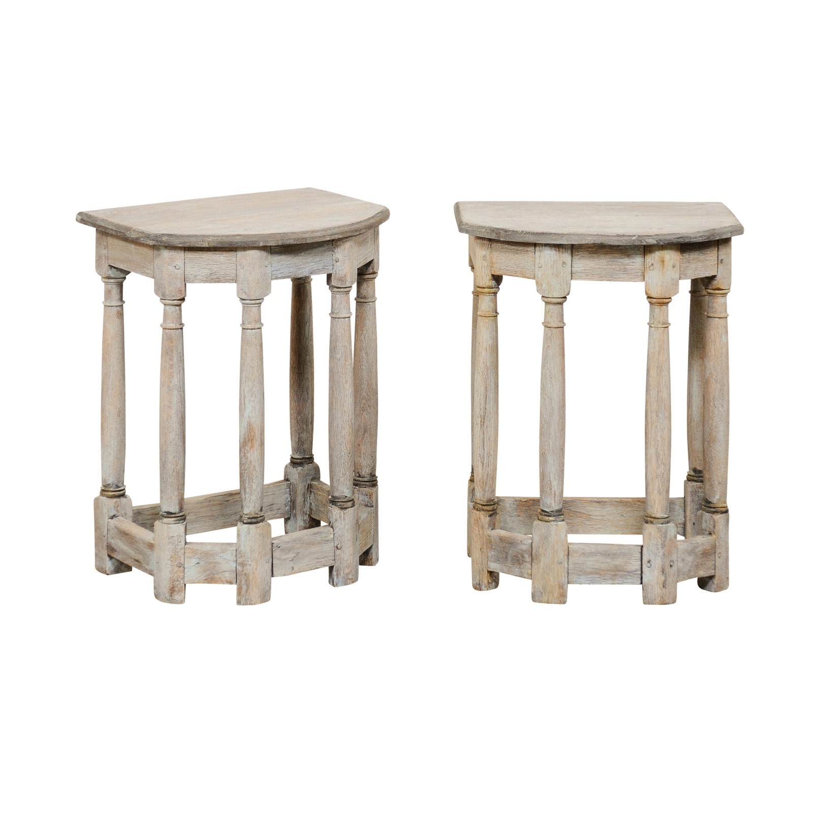 19th C. Bow-Front & Pilaster Leg End Tables