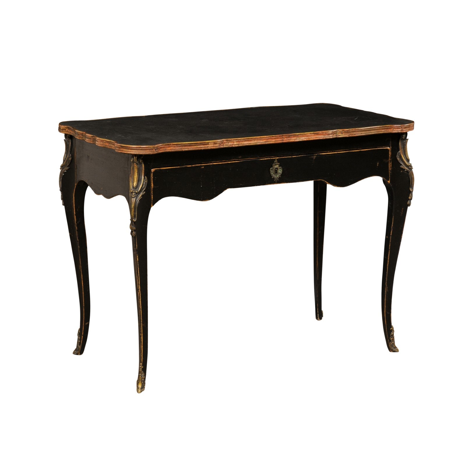French-Style Black Desk w/Leather Top 