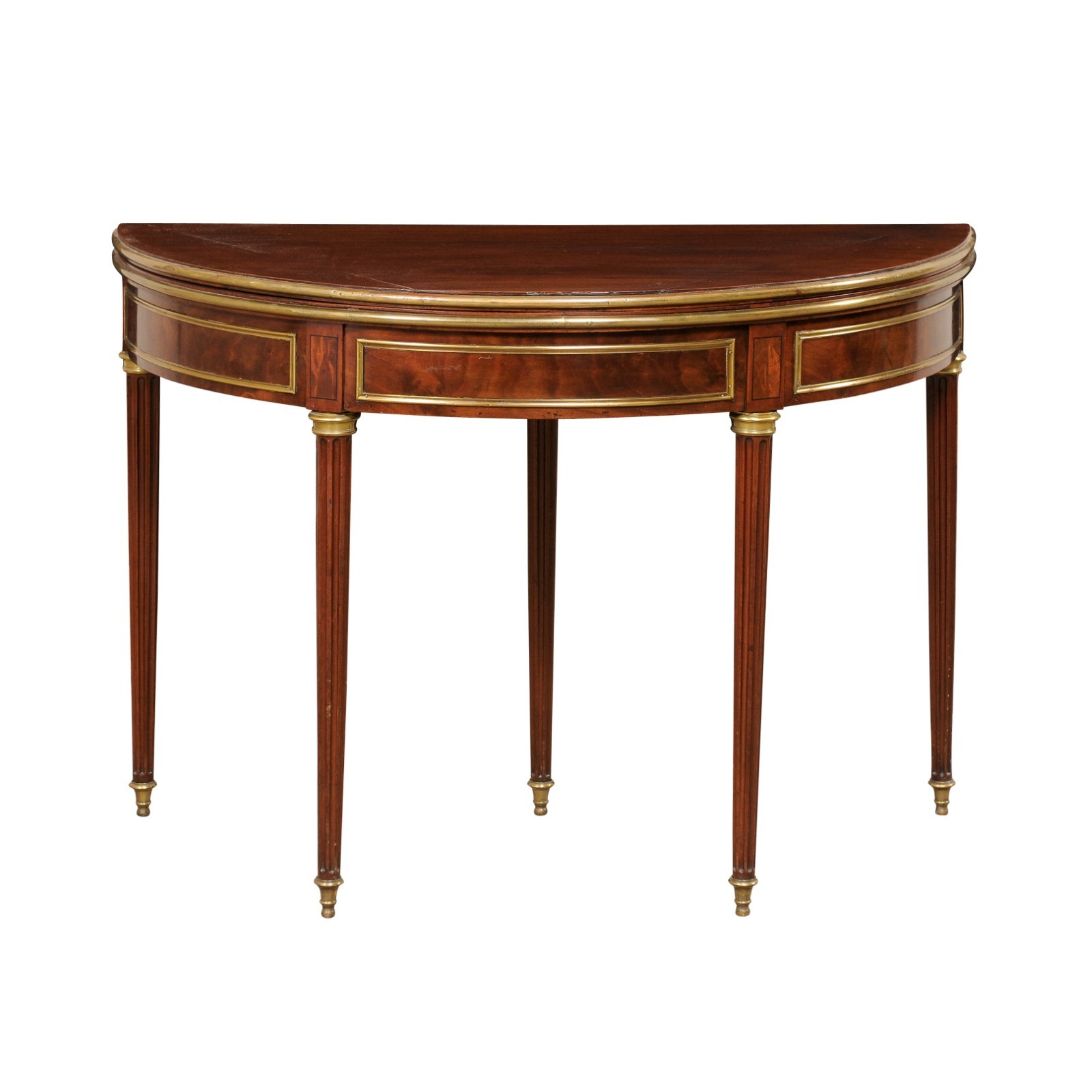 French Neoclassical Brass-Trimmed Demi-Lune