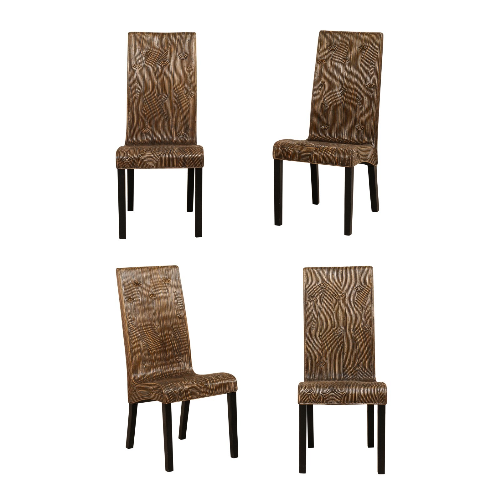 Italian Set of 4 Bent Reed Modern Chairs