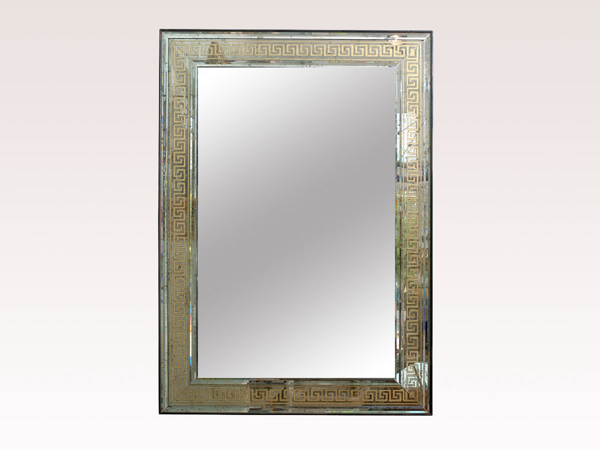 A Large Antiqued Greek Key Mirror