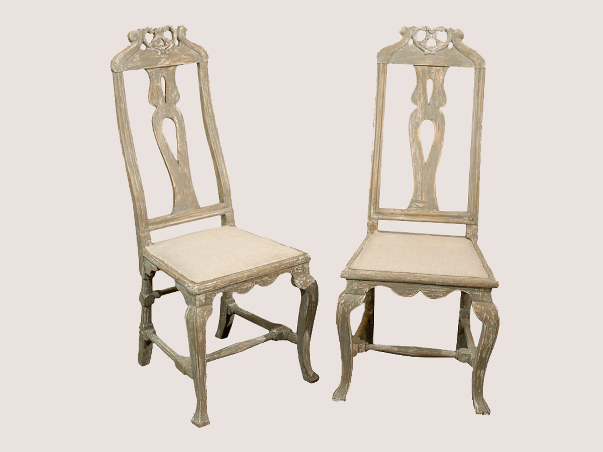 Pair Swedish Period Baroque Side Chairs