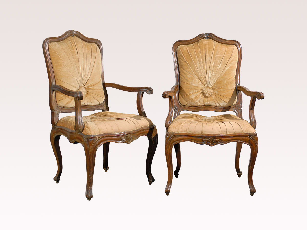 Pair Italian 19th C. Walnut Armchairs