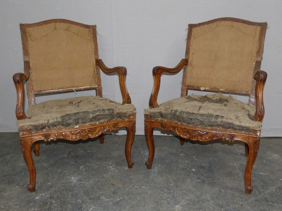 Pair French Louis XV Style Fauteuils