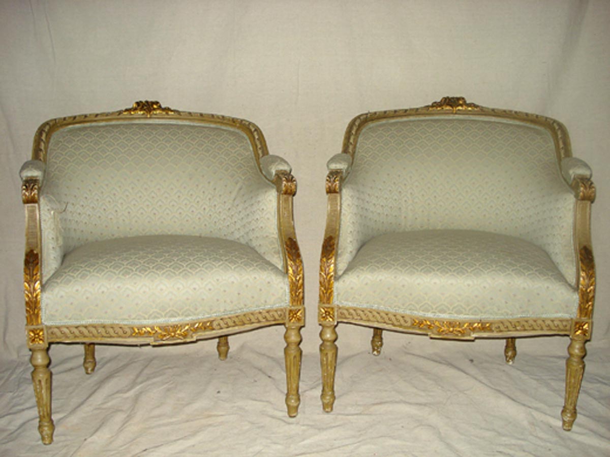 Pair French Louis XVI Style Arm Chairs