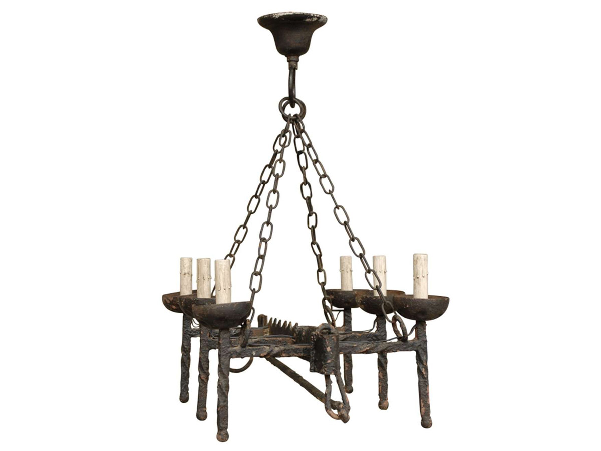 French Spit-Jack Wrought-Iron Chandelier