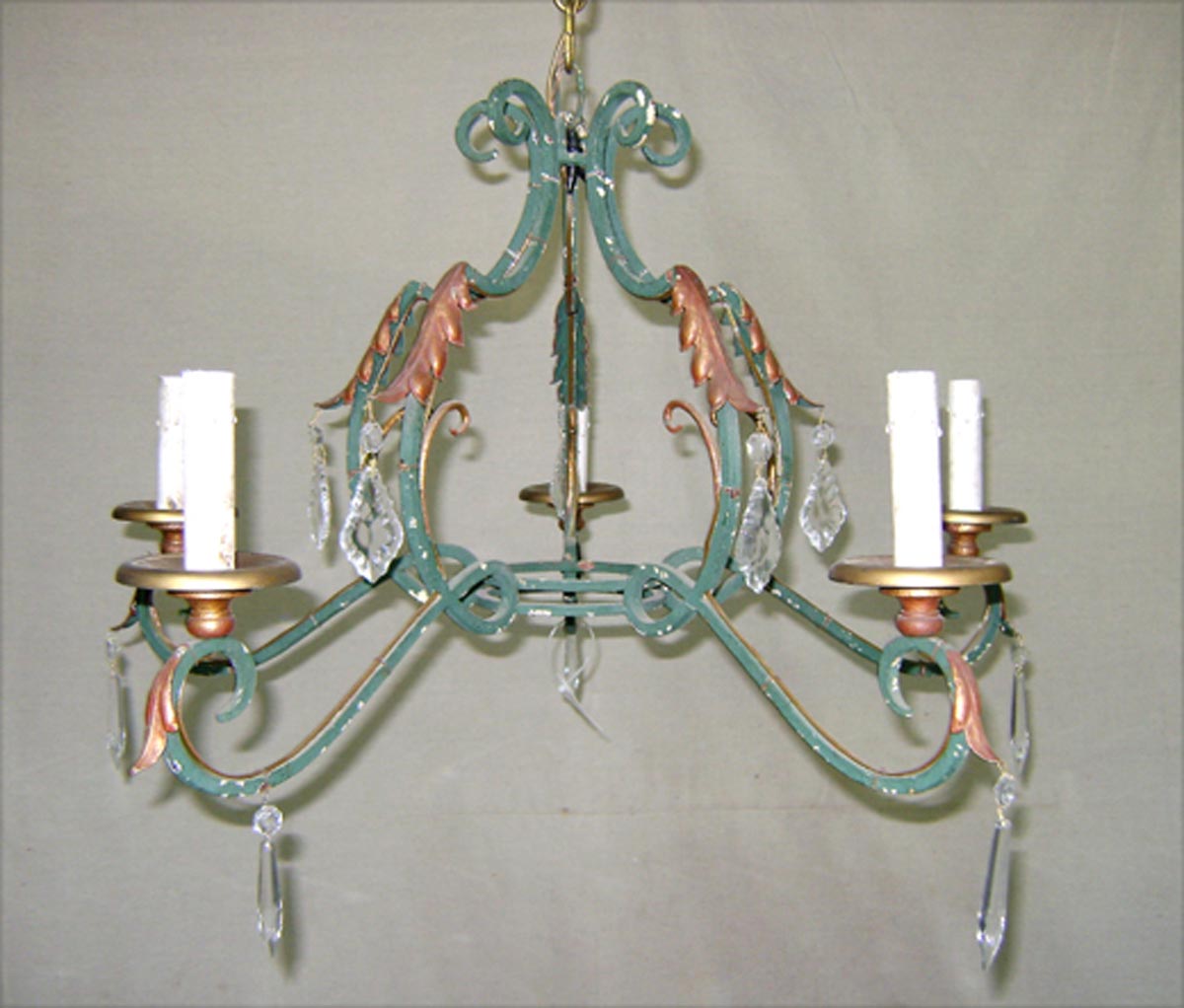 French Painted Iron Chandelier w/Crystals