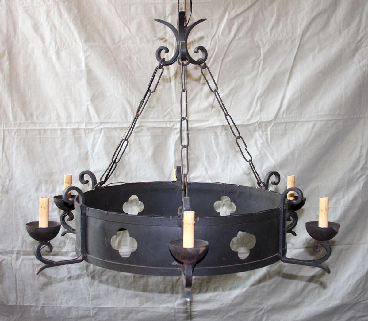 A French Six-Light Iron Ring Chandelier