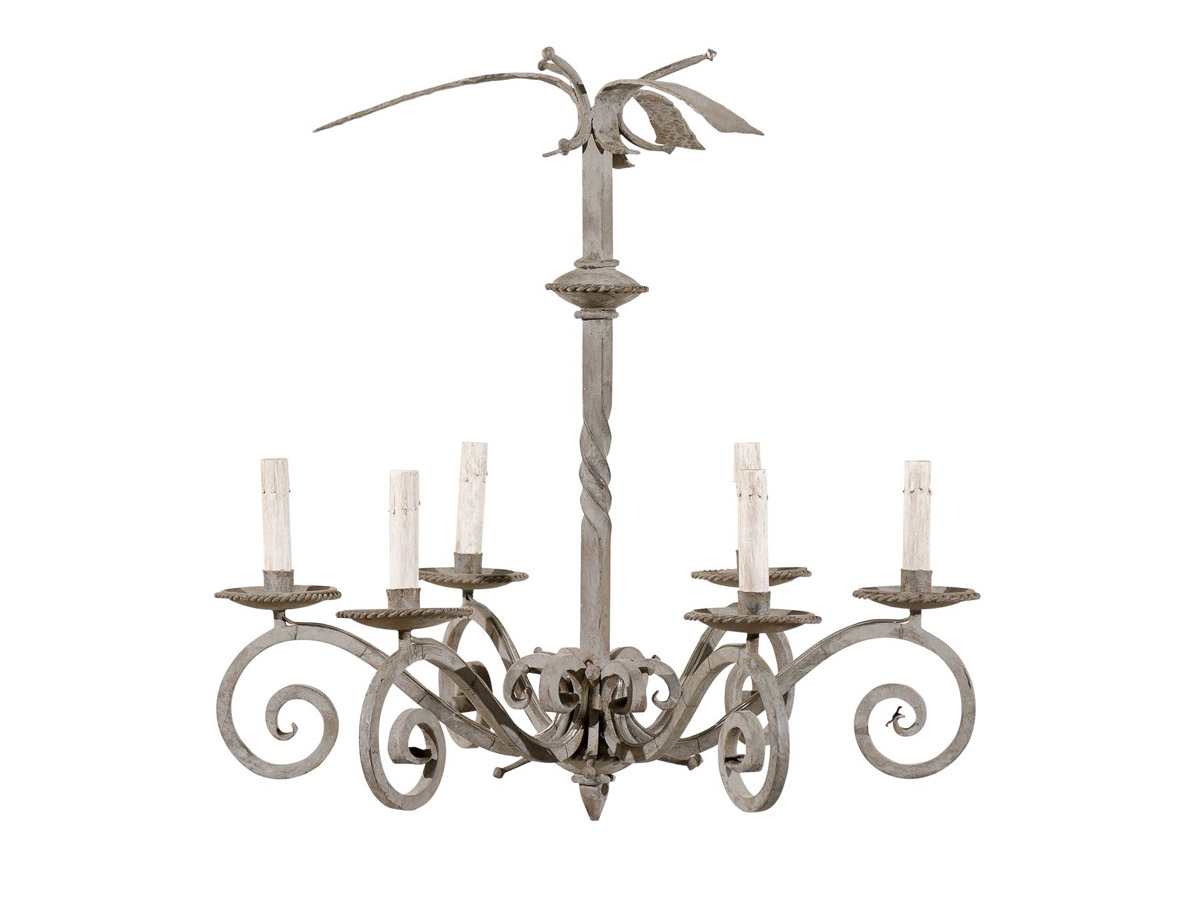 French 6-Light Iron Chandelier