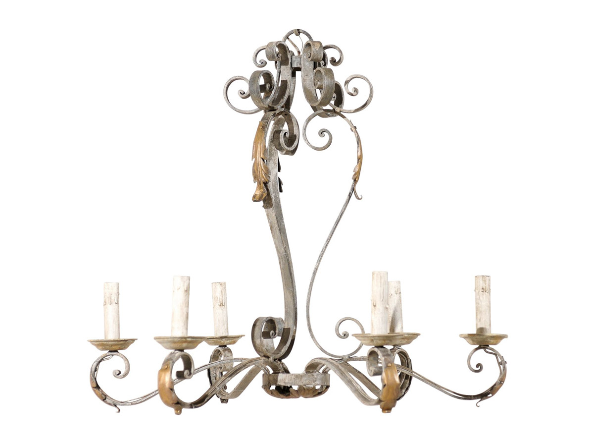 French Iron Chandelier w/Six Scrolled Arms