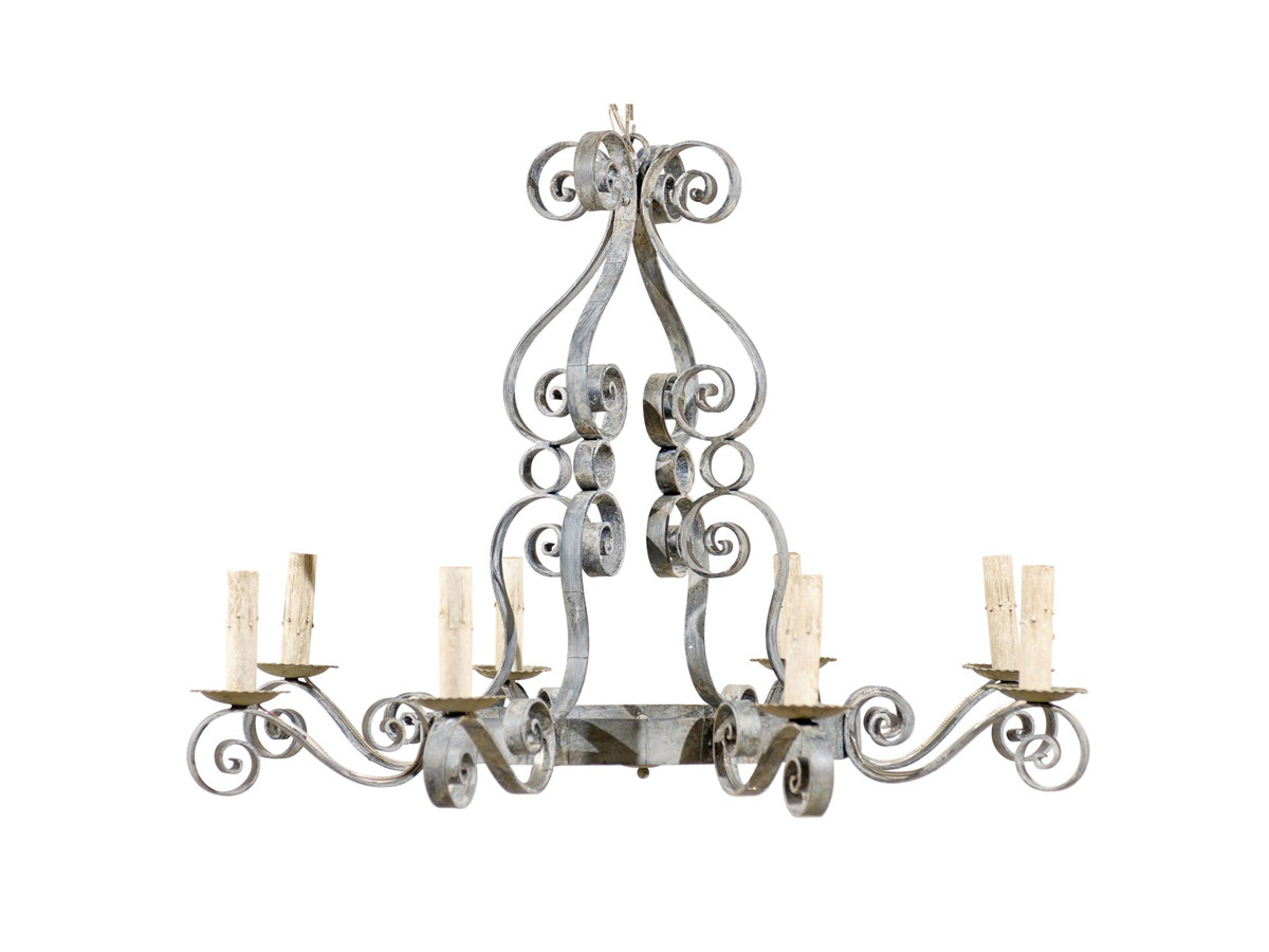 French Mid-Century Painted Iron Chandelier