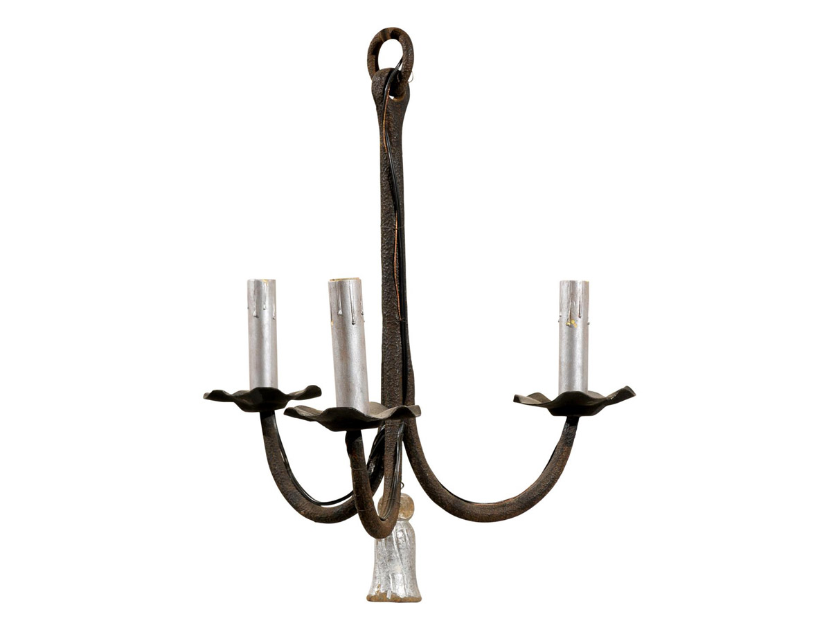 French 3-Light Iron Chandelier