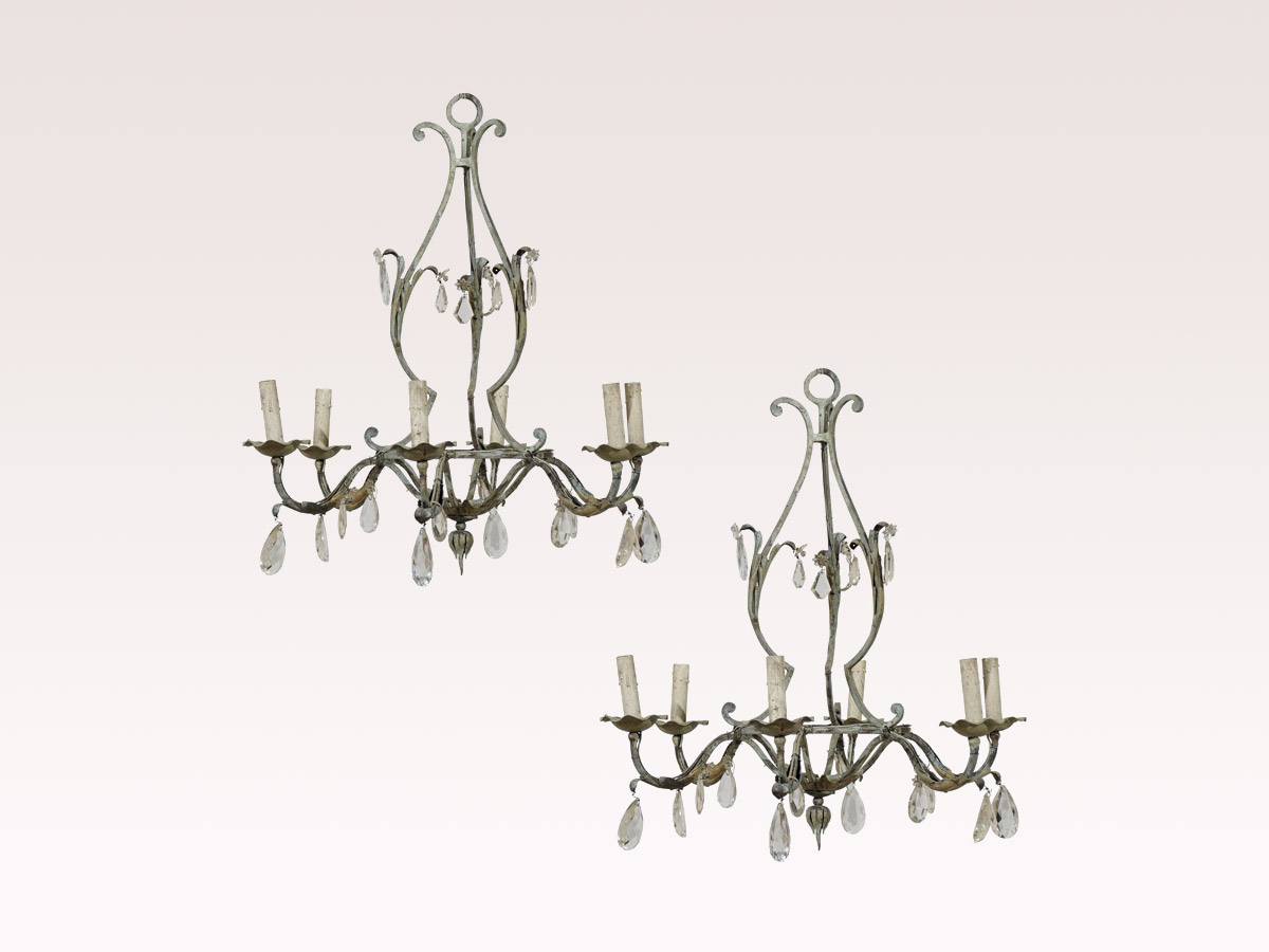 A Pair Of French Iron Chandeliers 381 Tyner Antiques A Pair Of French Iron Chandeliers