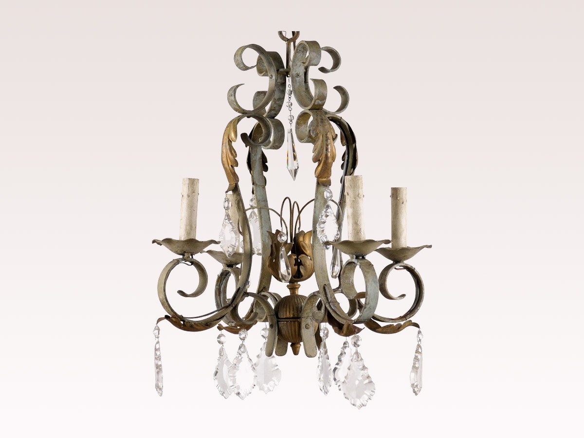 French Painted Iron & Crystal Chandelier