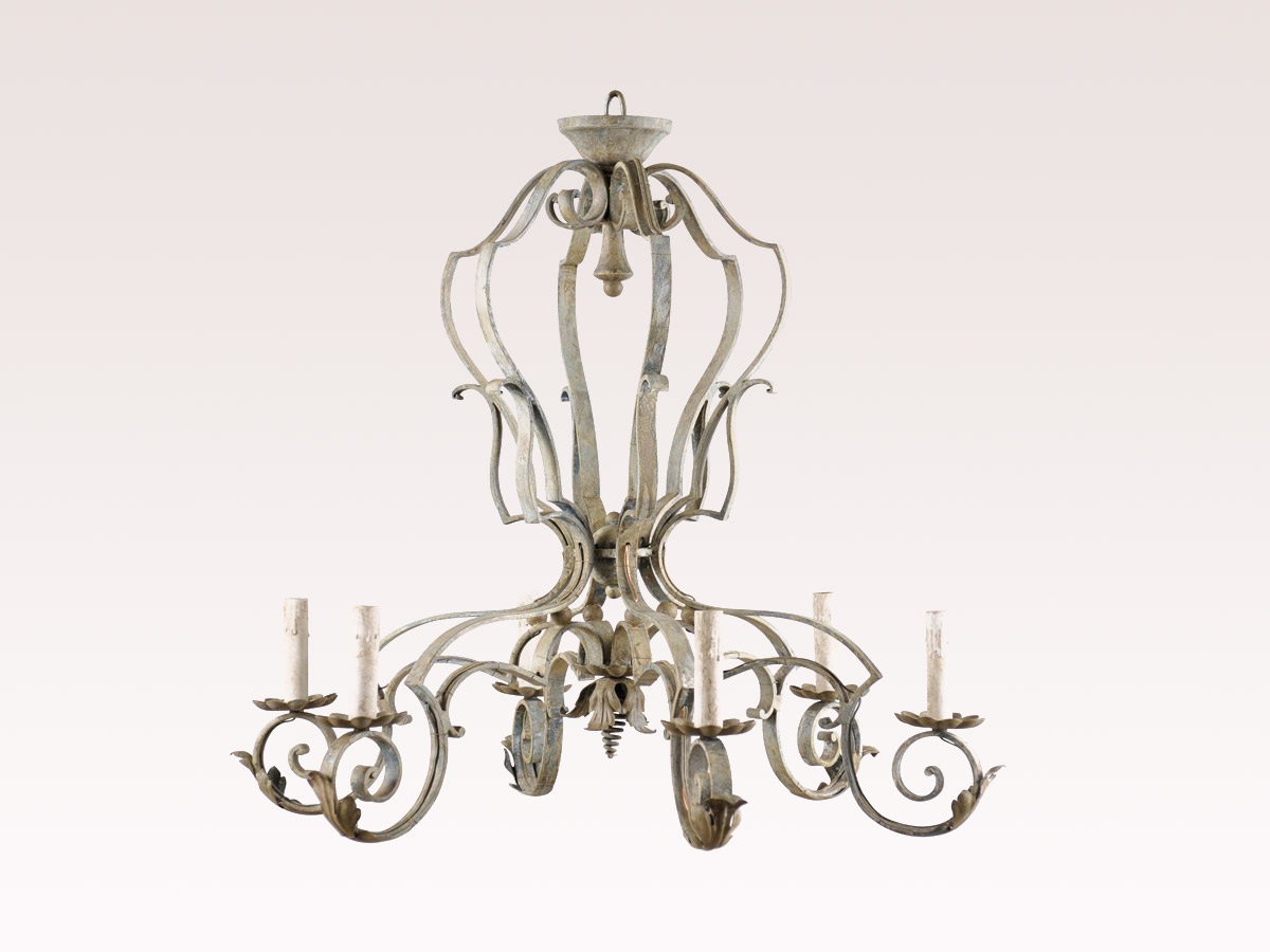French Painted Iron Chandelier, Mid 20th C.