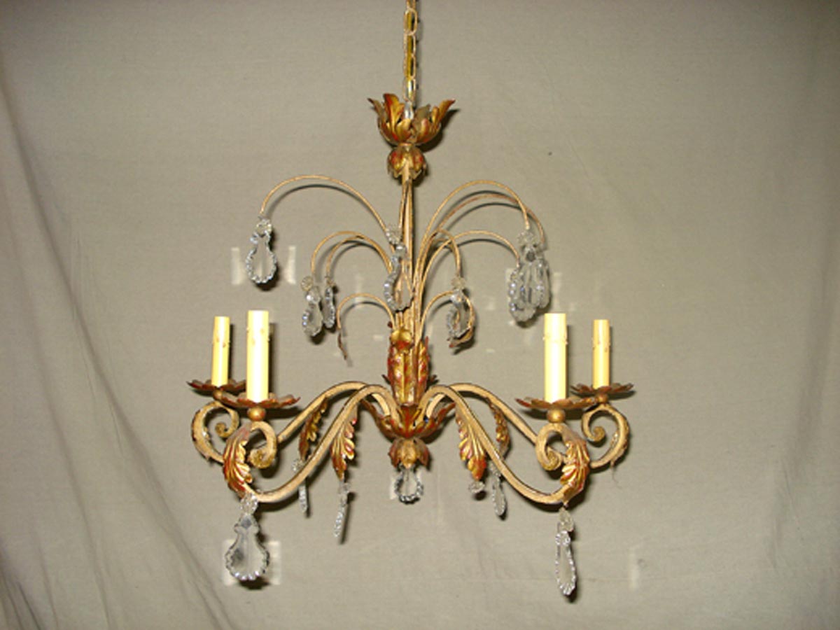 French Iron & Crystal Chandelier