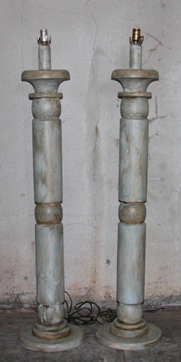 Pair Wooden Baluster Floor Lamps, Rewired