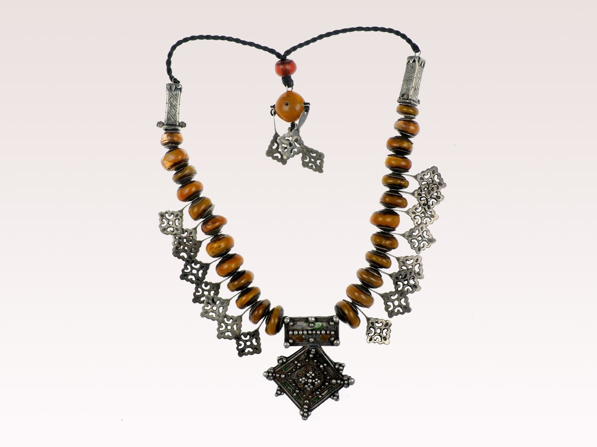 Faux Amber Bead & Silver Necklace