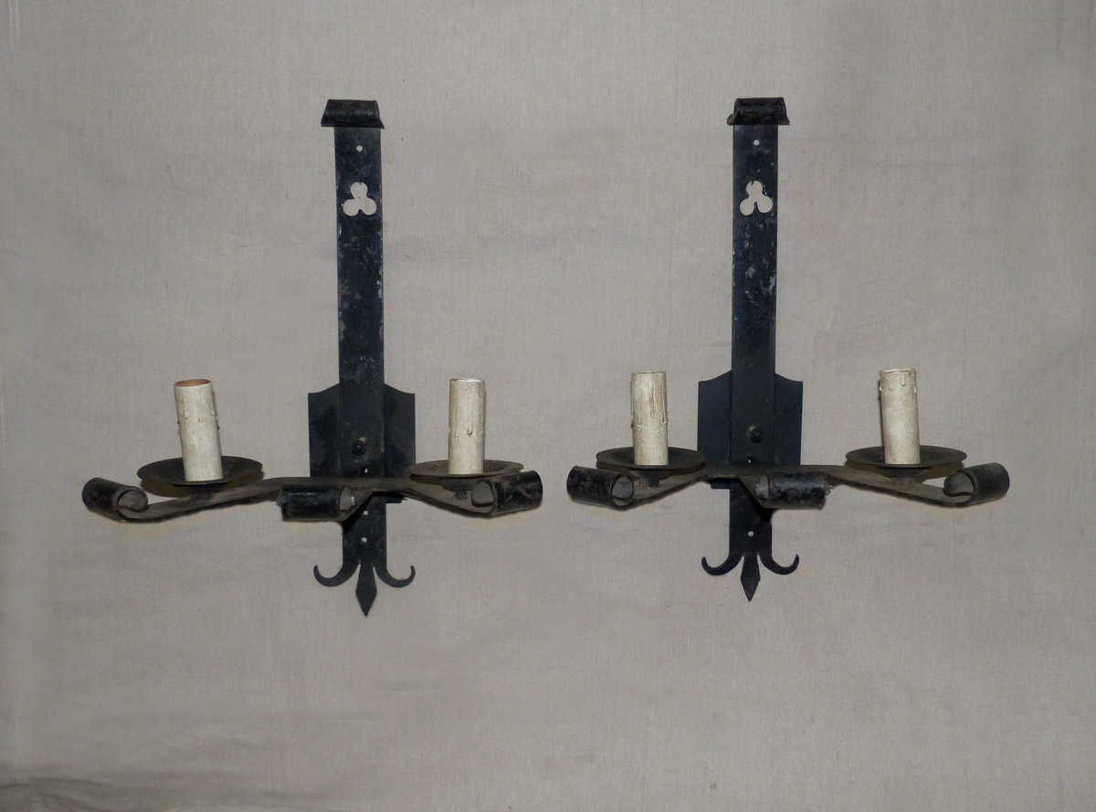 Pair French 2-Light Iron Sconces