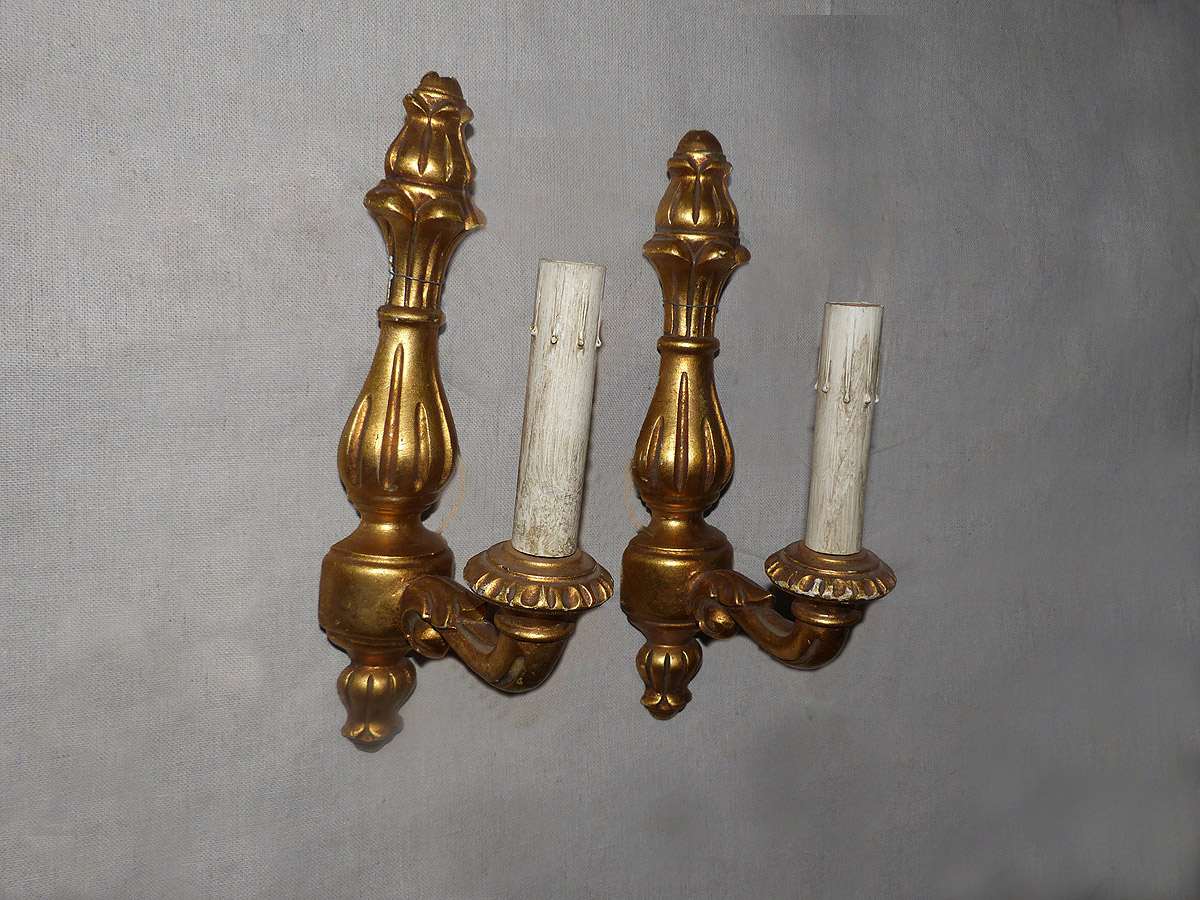 Small Pair Single Arm Gilt Sconces, Wired