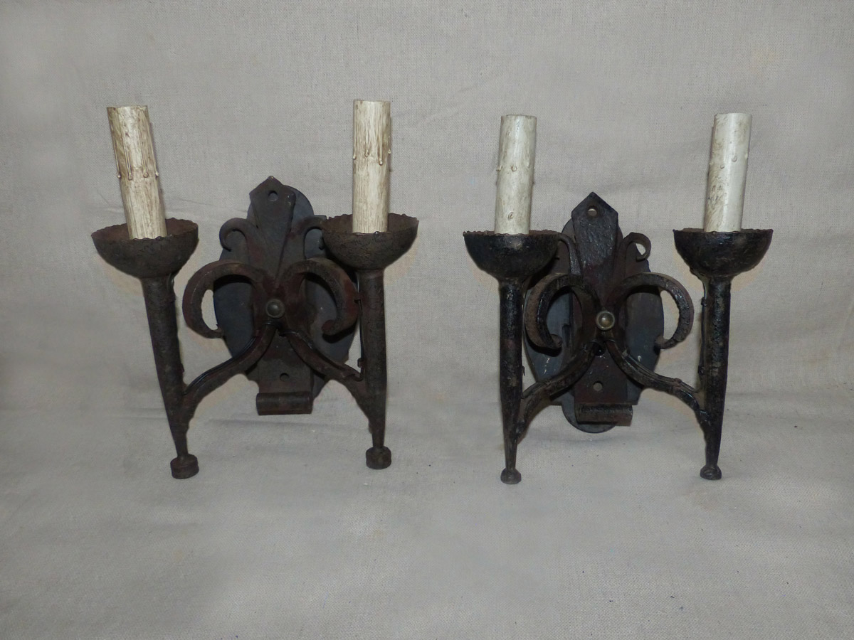 Pair French Iron Wall Sconces