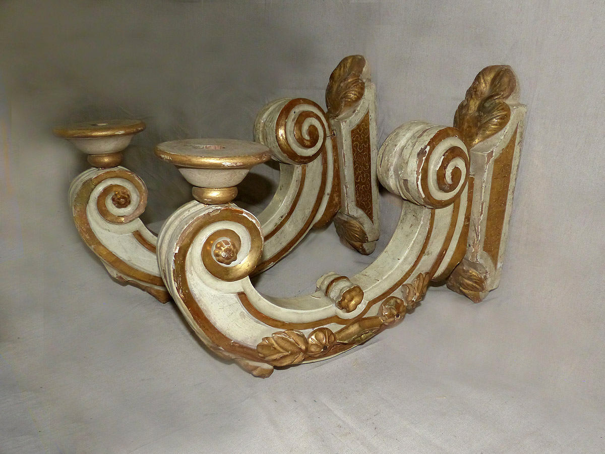 Pair of C-Scroll Carved Sconces, Italy