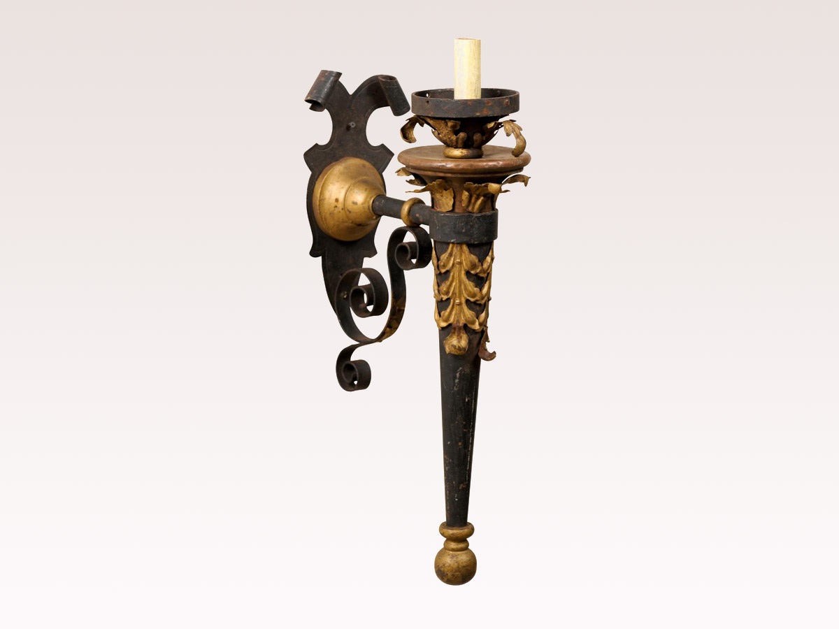 An Italian Torch Single-Arm Iron Sconce