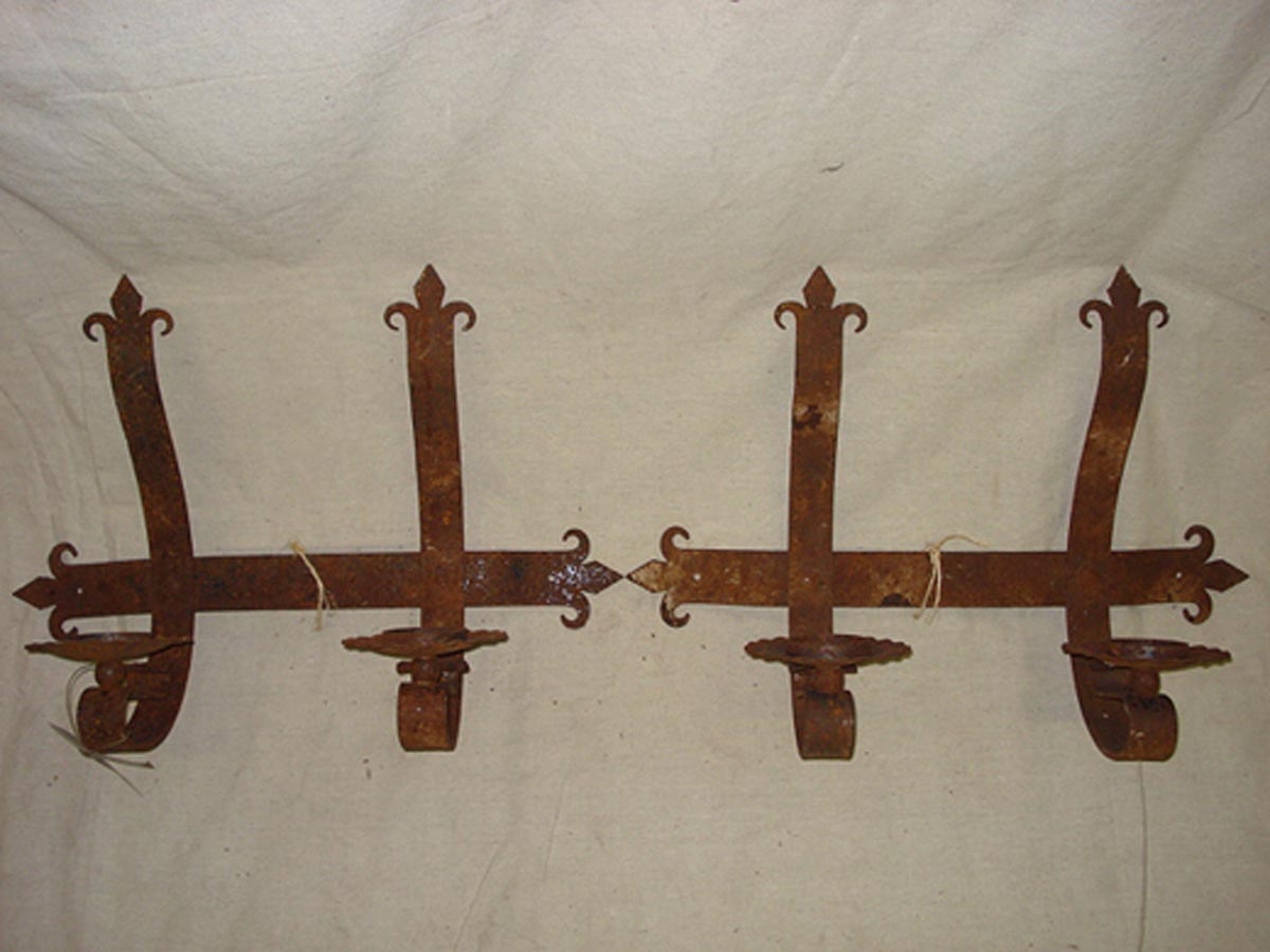 Pair Vintage Iron Fleur de Lis Sconces