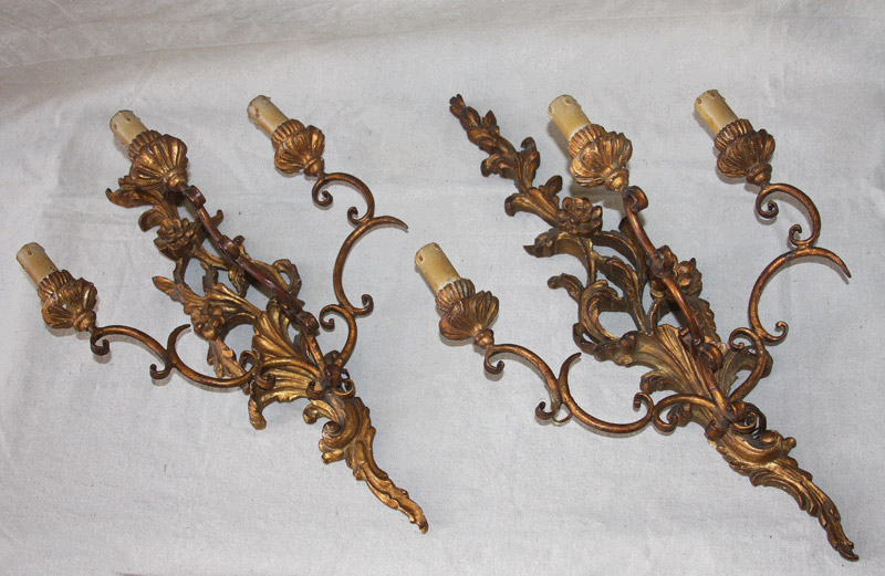 Pair of French Carved Foliage Sconces