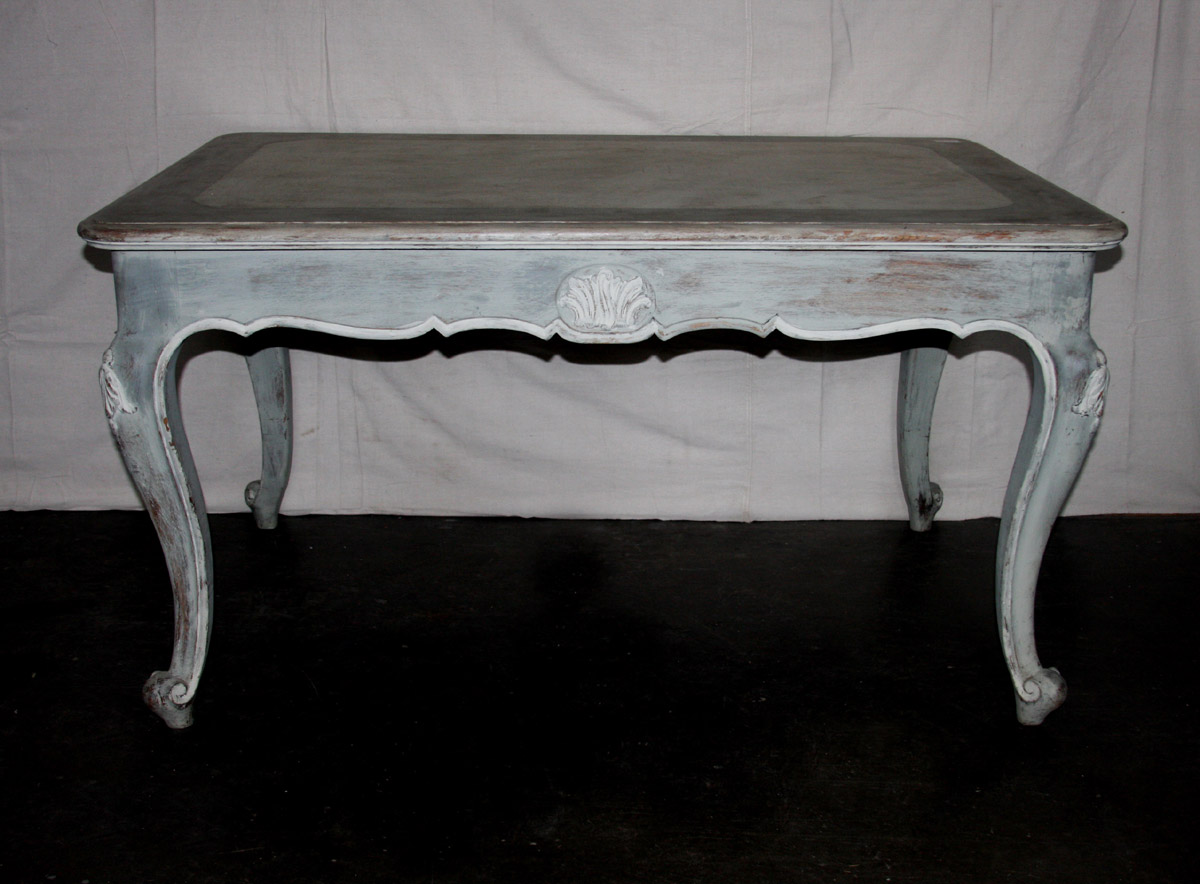 French Carved & Painted Wood Table w/Drawer