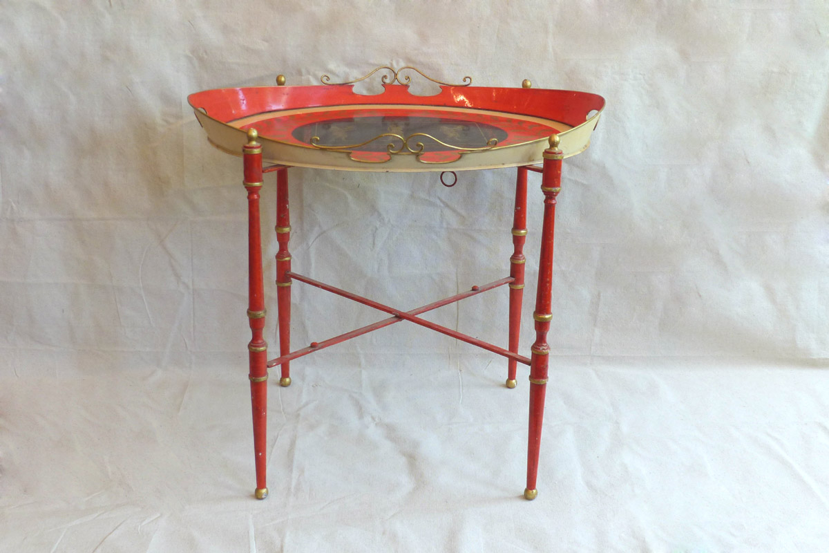 British Tole Painted Metal Tray Top Table