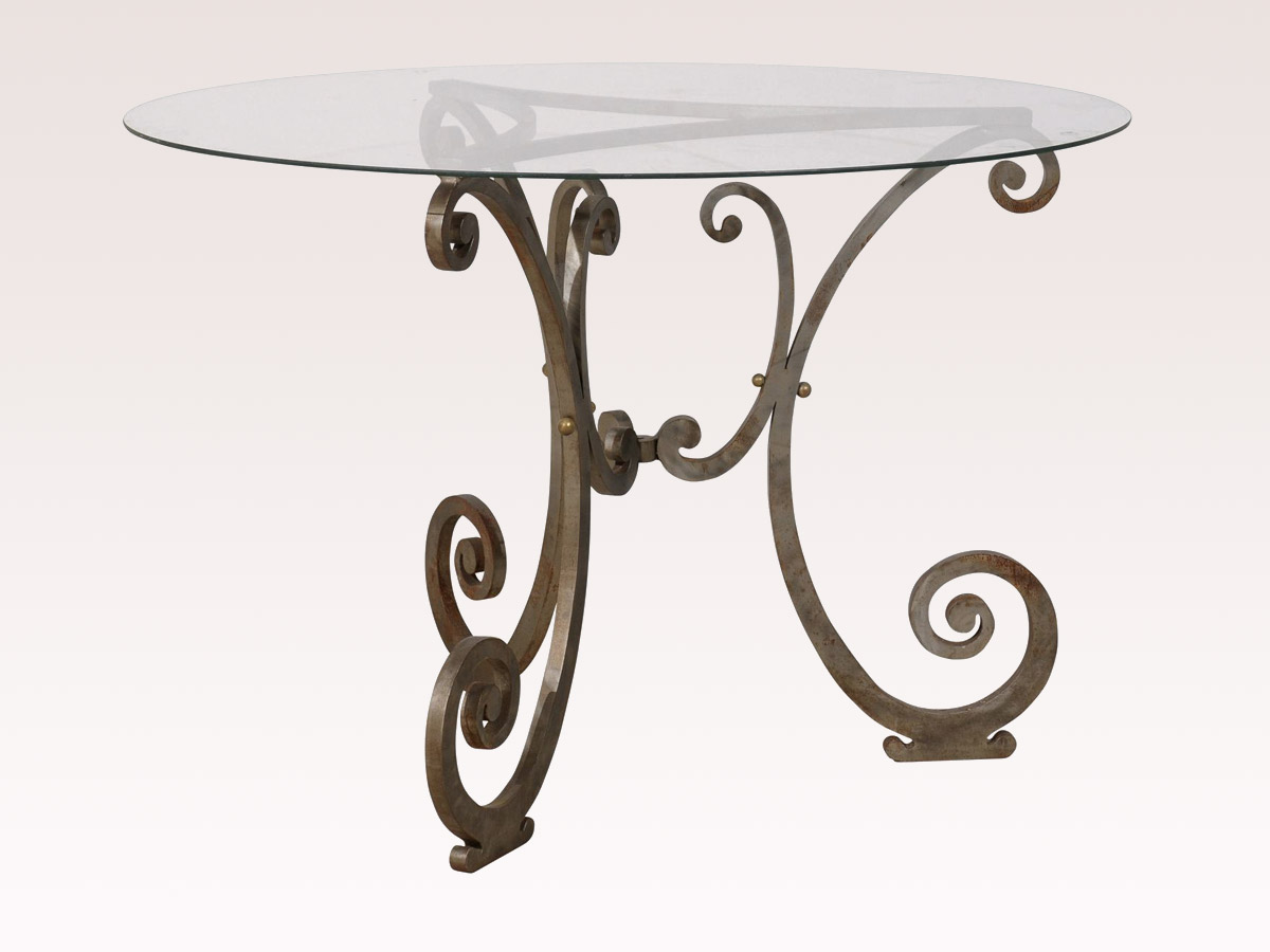 Glass Top Center or Dining Table, Iron Base