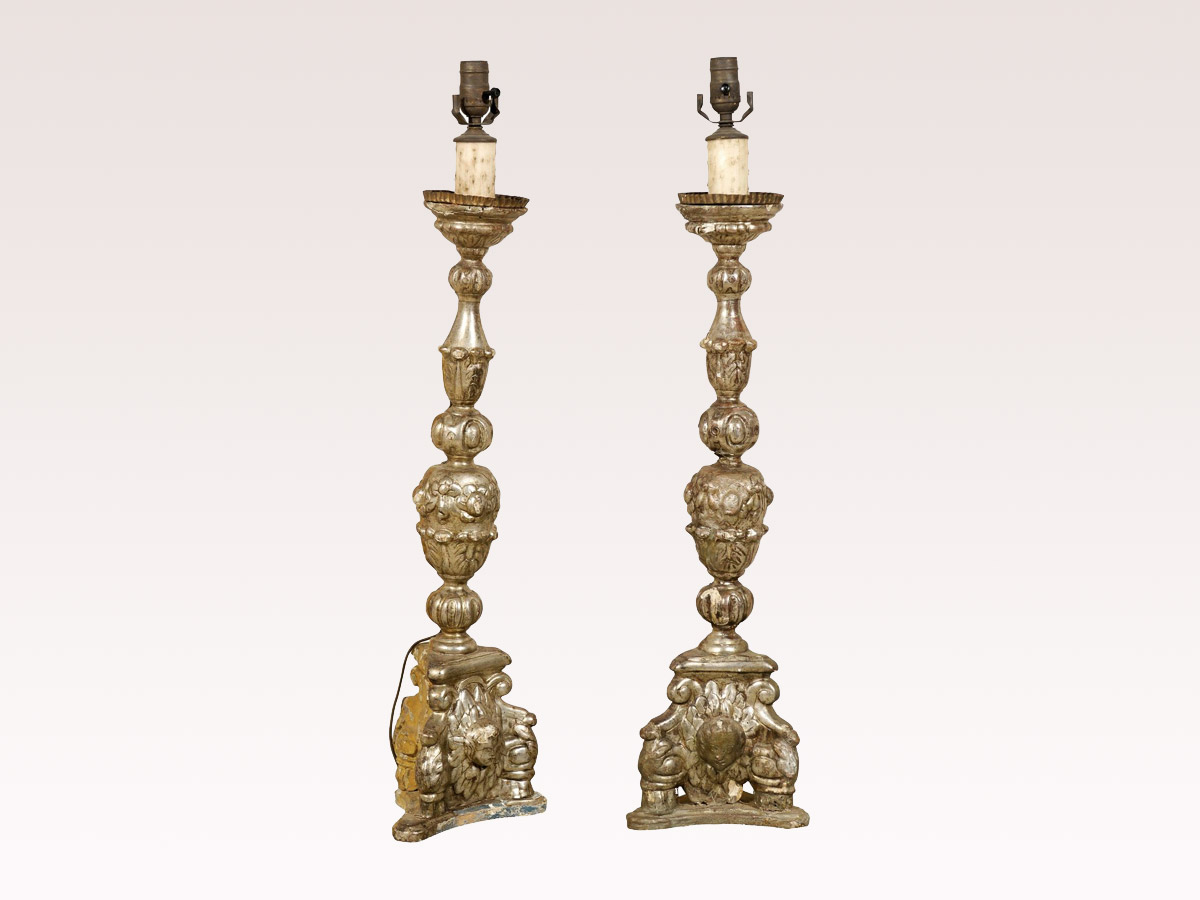 Pair of 19th C. Italian Gilt Wood Lamps