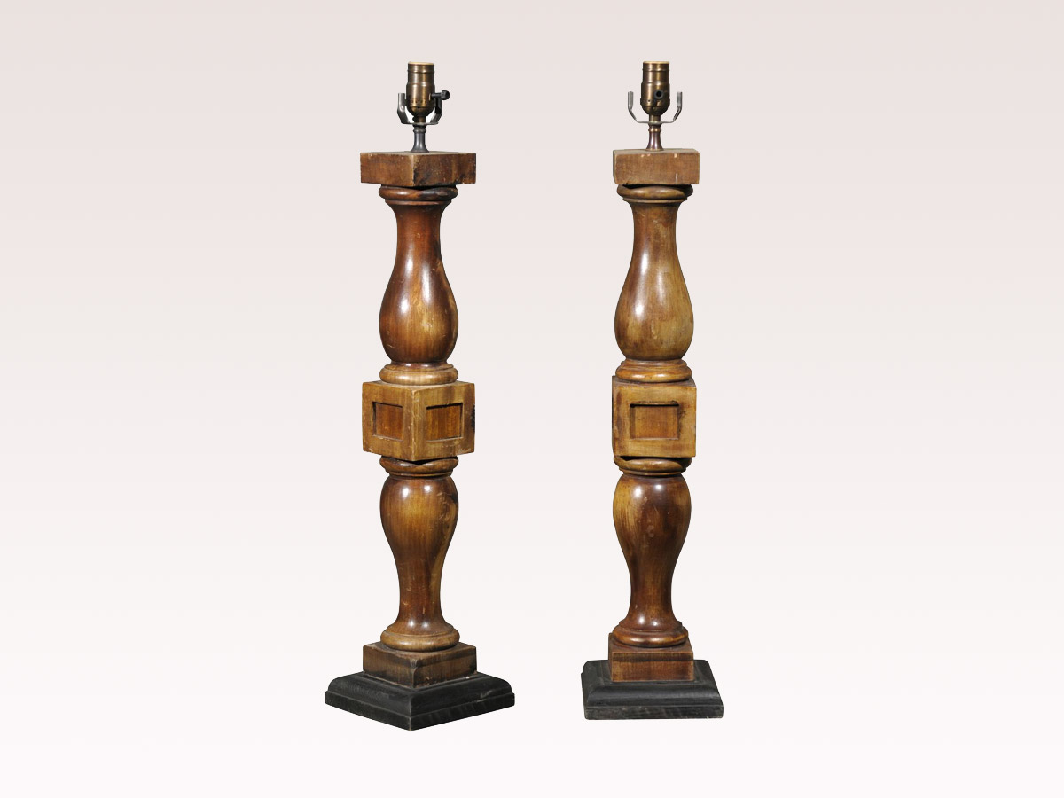 Pair of 1920's Carved Wood Table Lamps